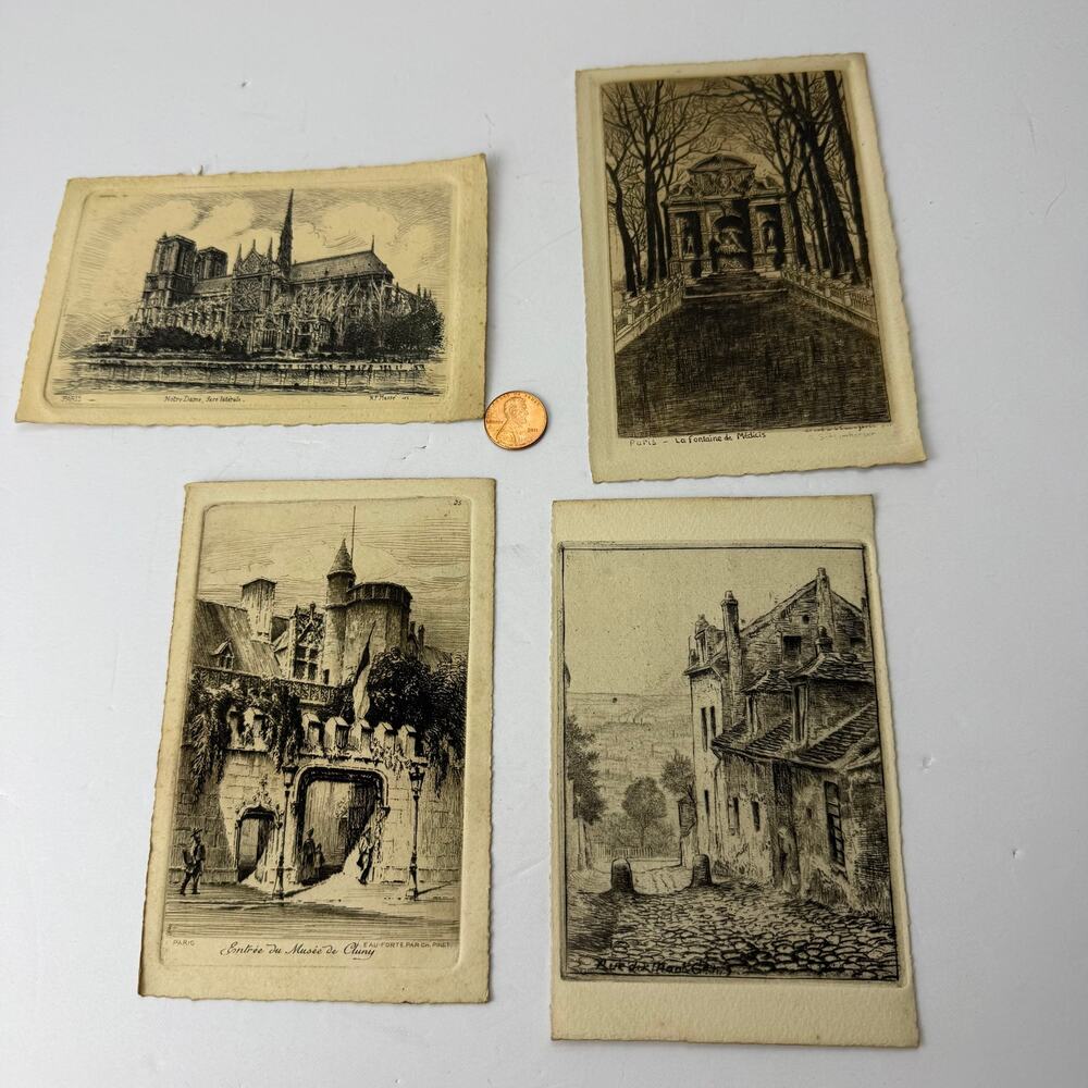 LOT OF 4 ANTIQUE EARLY 1900S PRINT ETCHINGS france